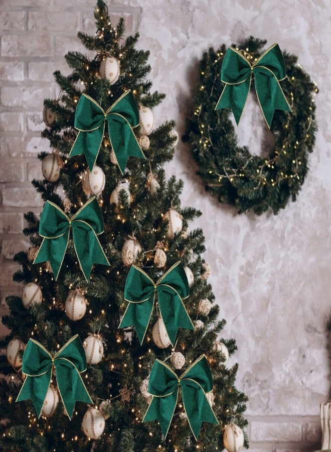 Meseey 12 Pcs 6 Inch Christmas Bow Green Velvet with Golden Edge Waterproof Wreath Bows for Xmas Garland DIY Craft Gift Wrapping Party Holiday Basket Ornaments (Green Velvet) - Image 5